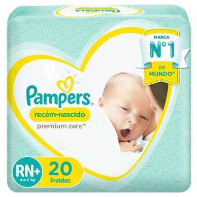 Fralda Pampers Premium Care RN+ Até 6kg 20 Unidades