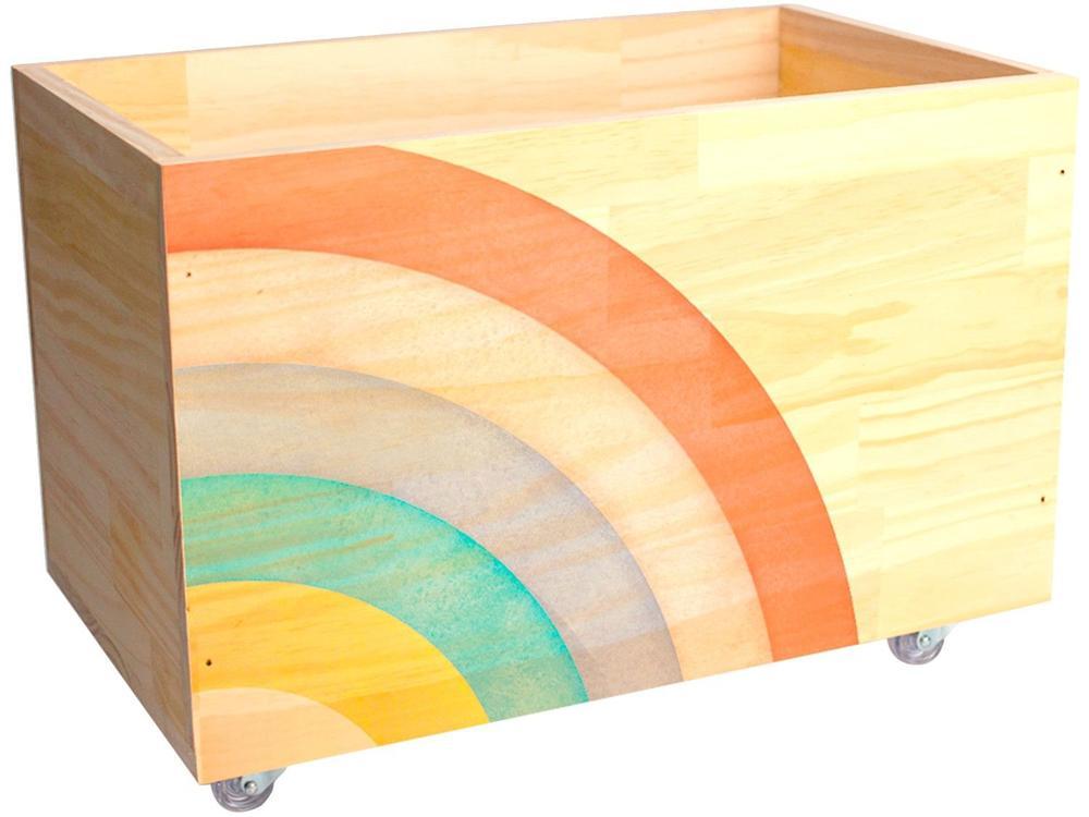 Caixa Organizadora Média de Madeira com Rodas Design Up Living Arco-Íris - 1