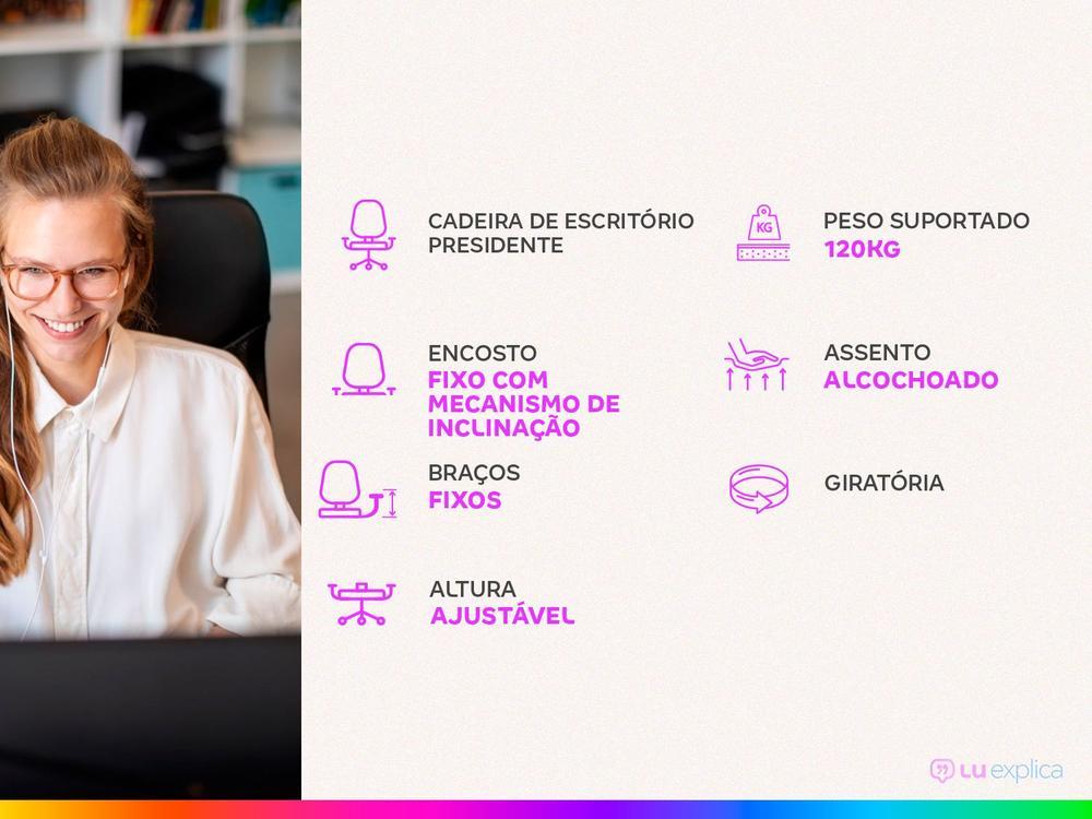 Cadeira de Escritório Presidente Giratória Preta PRE-004 - 2