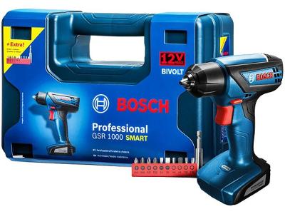 Furadeira e Parafusadeira a Bateria Bosch Velocidade Variável 1/4” com Maleta Professional GSR 1000 Smart