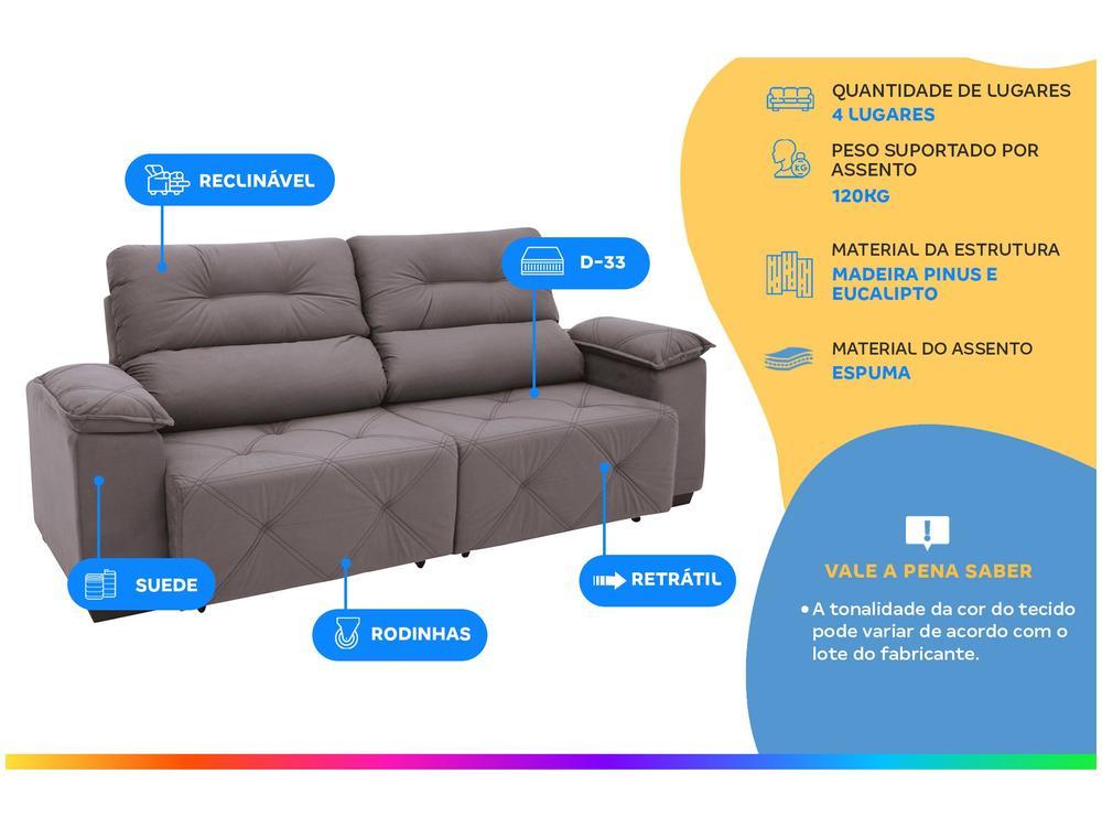 Sofá Retrátil Reclinável 4 Lugares Suede Moviment Grazzia Linoforte - 2
