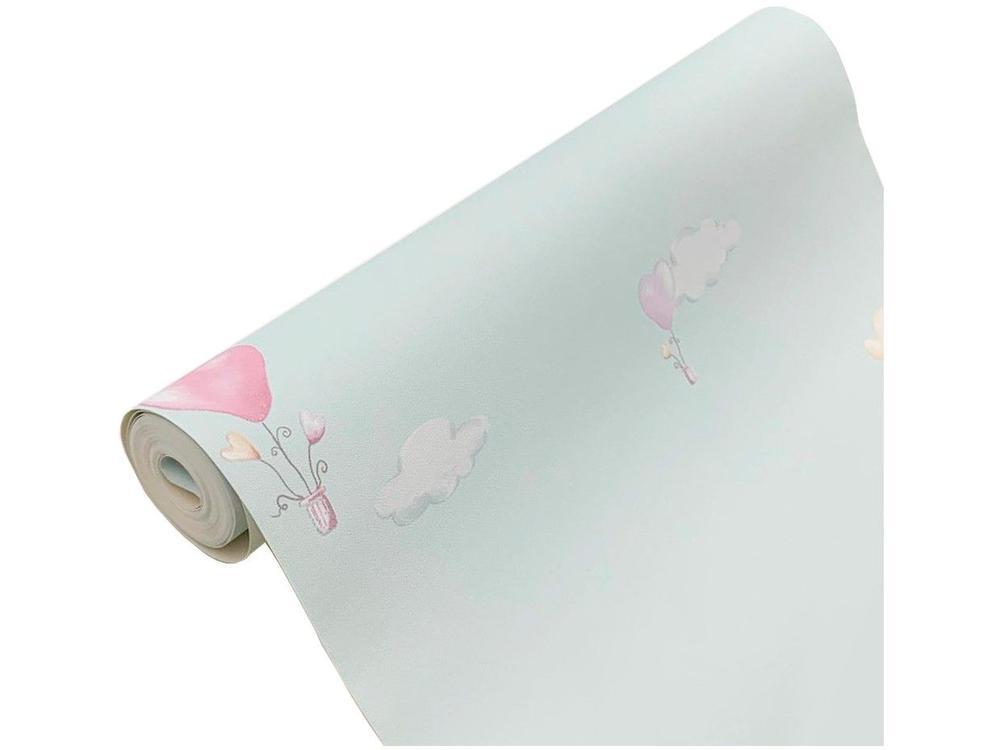 Papel de Parede Infantil Verde Balões Vinílico - 1