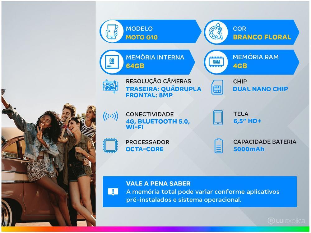 Smartphone Motorola Moto G10 64GB Branco Floral 4G 4GB RAM Tela 6,5” Câm. Quádrupla + Selfie 8MP - 2