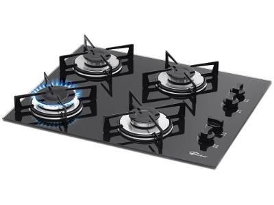 Cooktop 4 Bocas GLP Fischer Mesa de Vidro Preto Acendimento Automático FITLINE