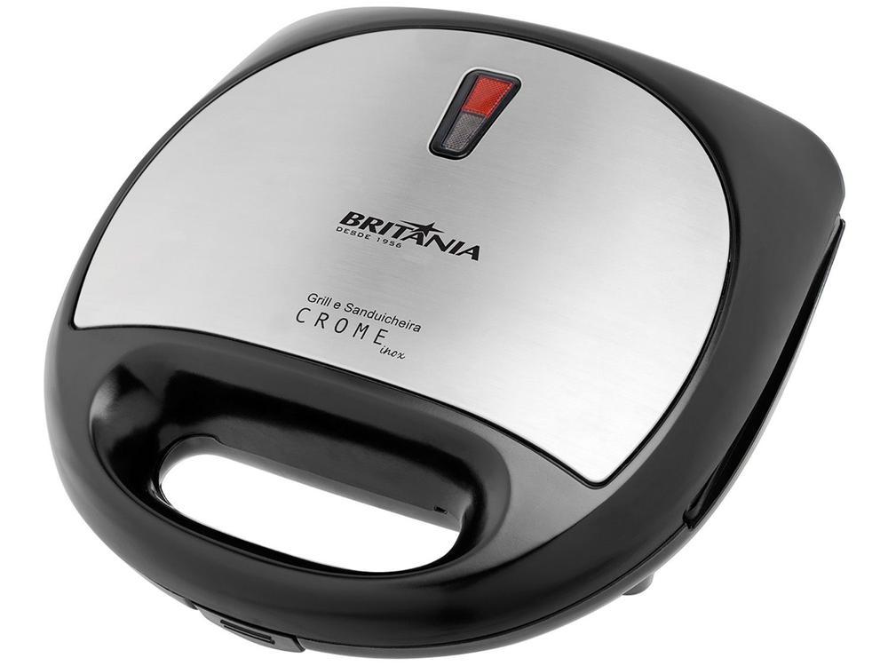 Sanduicheira Grill Britânia Preto e Cinza 750W Antiaderente Crome - 10