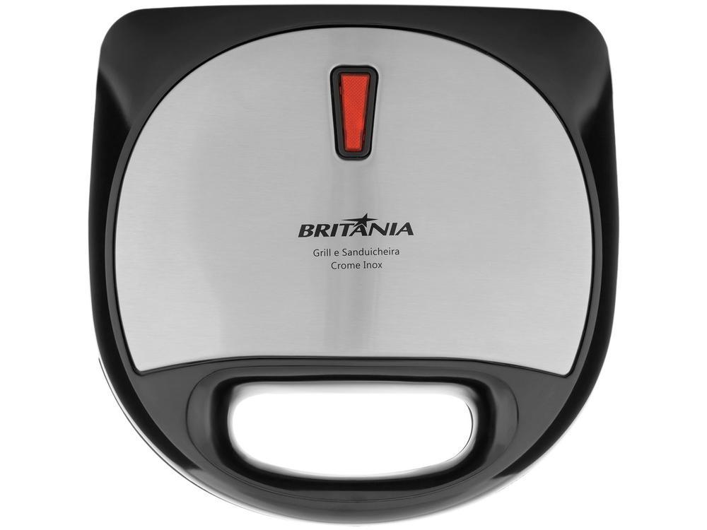 Sanduicheira Grill Britânia Preto e Cinza 750W Antiaderente Crome - 17