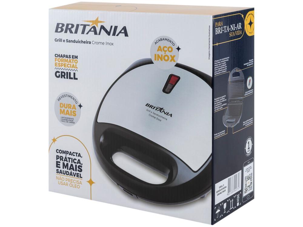 Sanduicheira Grill Britânia Preto e Cinza 750W Antiaderente Crome - 20