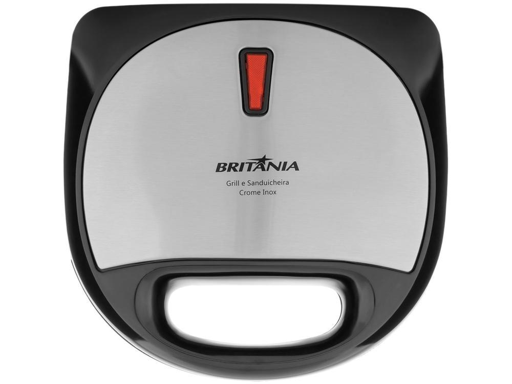 Sanduicheira Grill Britânia Preto e Cinza 750W Antiaderente Crome - 6