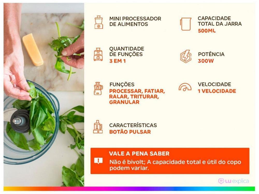 Mini Processador de Alimentos Philco 300W Preto PH900 Turbo 3 em 1 - 14