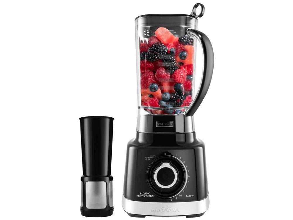 Liquidificador Britânia Fortis Turbo BLQ1300P Preto com Filtro 12 Velocidades + Pulsar 1400W - 1