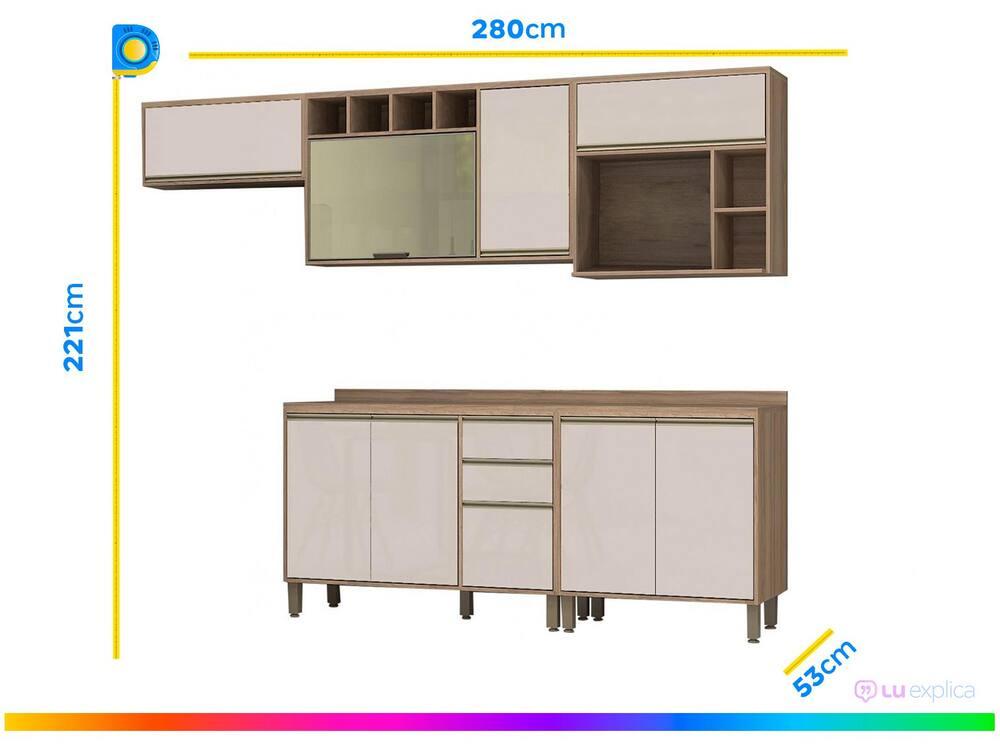 Armário de Cozinha Completa Luciane Parma com Balcão para Pia 8 Portas - 3