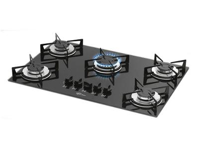 Cooktop 5 Bocas GLP Fischer Mesa de Vidro Preto Acendimento Automático FITLINE