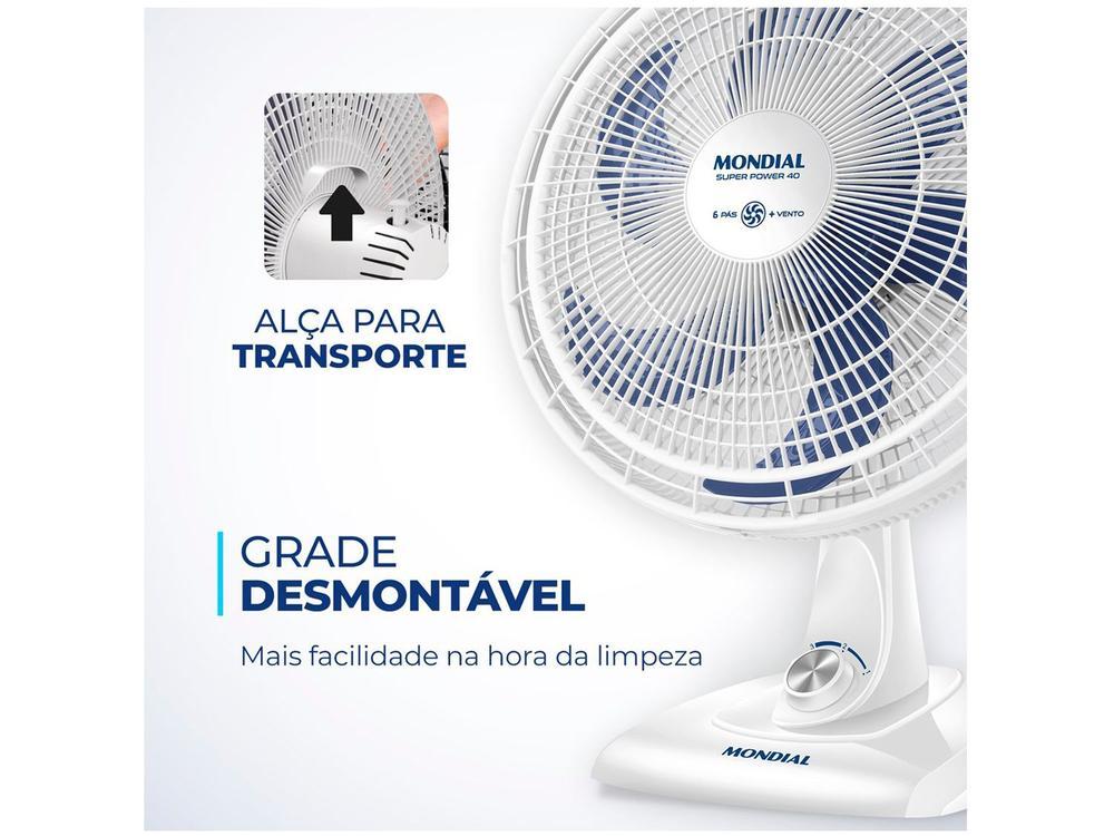 Ventilador de Mesa Mondial Super Power VSP-40-W 40cm 6 Pás 3 Velocidades Branco e Azul - 15
