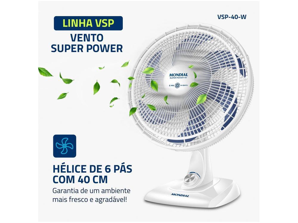 Ventilador de Mesa Mondial Super Power VSP-40-W 40cm 6 Pás 3 Velocidades Branco e Azul - 4