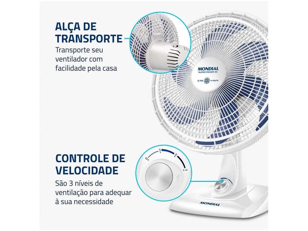 Ventilador de Mesa Mondial Super Power VSP-40-W 40cm 6 Pás 3 Velocidades Branco e Azul - 7