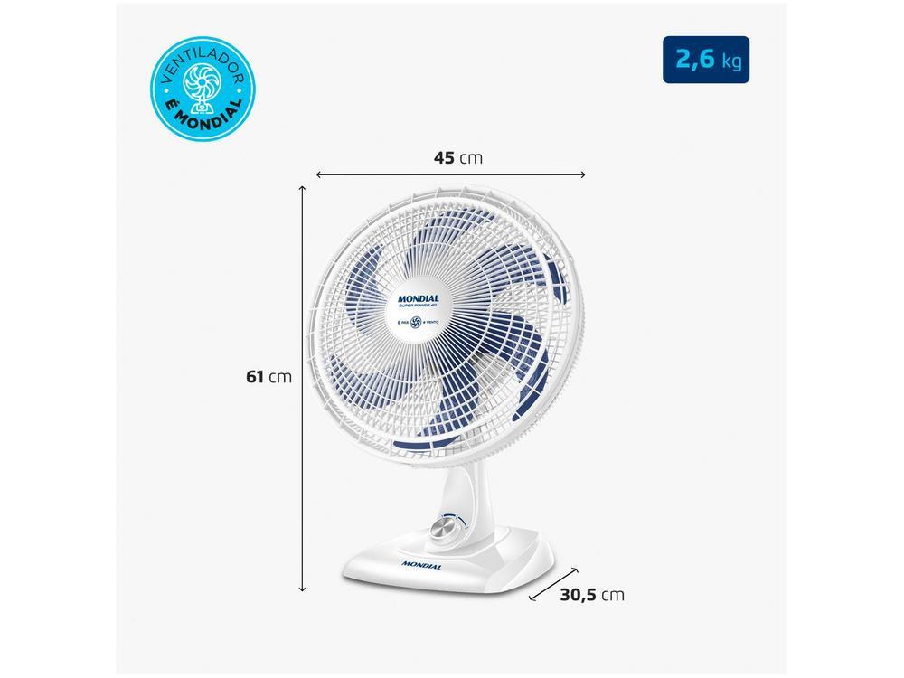 Ventilador de Mesa Mondial Super Power VSP-40-W 40cm 6 Pás 3 Velocidades Branco e Azul - 8
