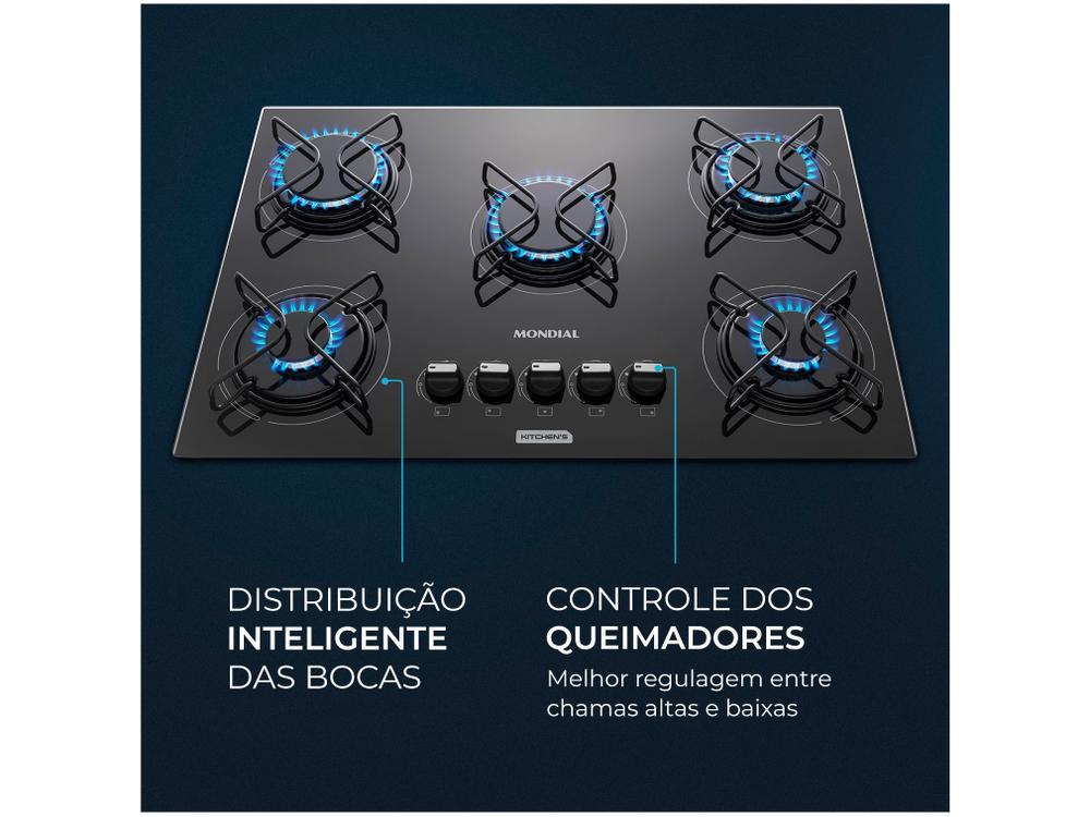 Cooktop 5 Bocas Mondial a Gás GLP Preto - 4