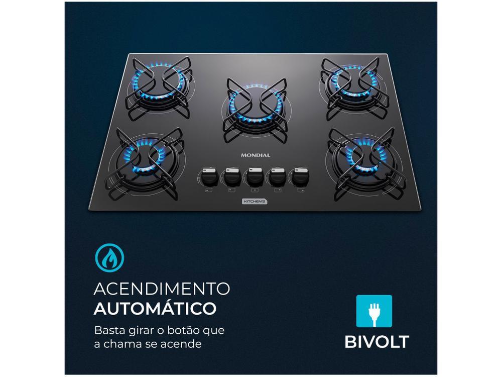 Cooktop 5 Bocas Mondial a Gás GLP Preto - 6