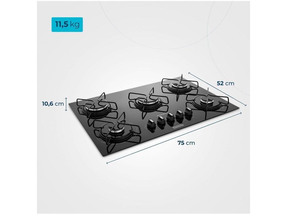 Cooktop 5 Bocas Mondial a Gás GLP Preto - 7