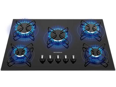 Cooktop 5 Bocas a Gás GLP Mondial Mesa de Vidro Preto Acendimento Automático CTG-02