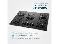 Cooktop 5 Bocas Mondial a Gás GLP Preto - 3