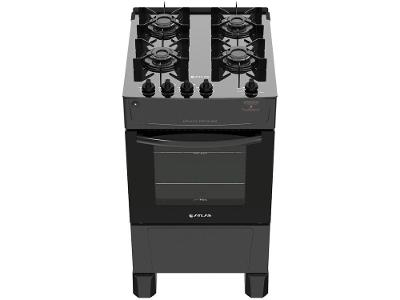 Fogão 4 Bocas Atlas Preto Mesa de Vidro Mônaco Top Glass