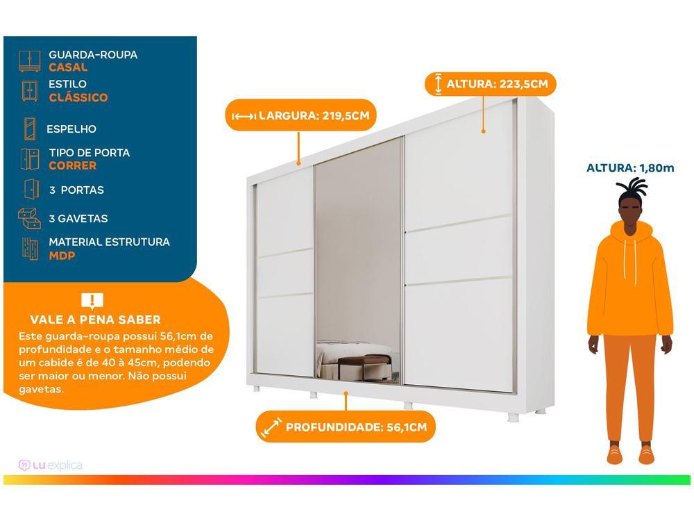 Guarda-roupa Casal com Espelho 3 Portas de Correr - 2