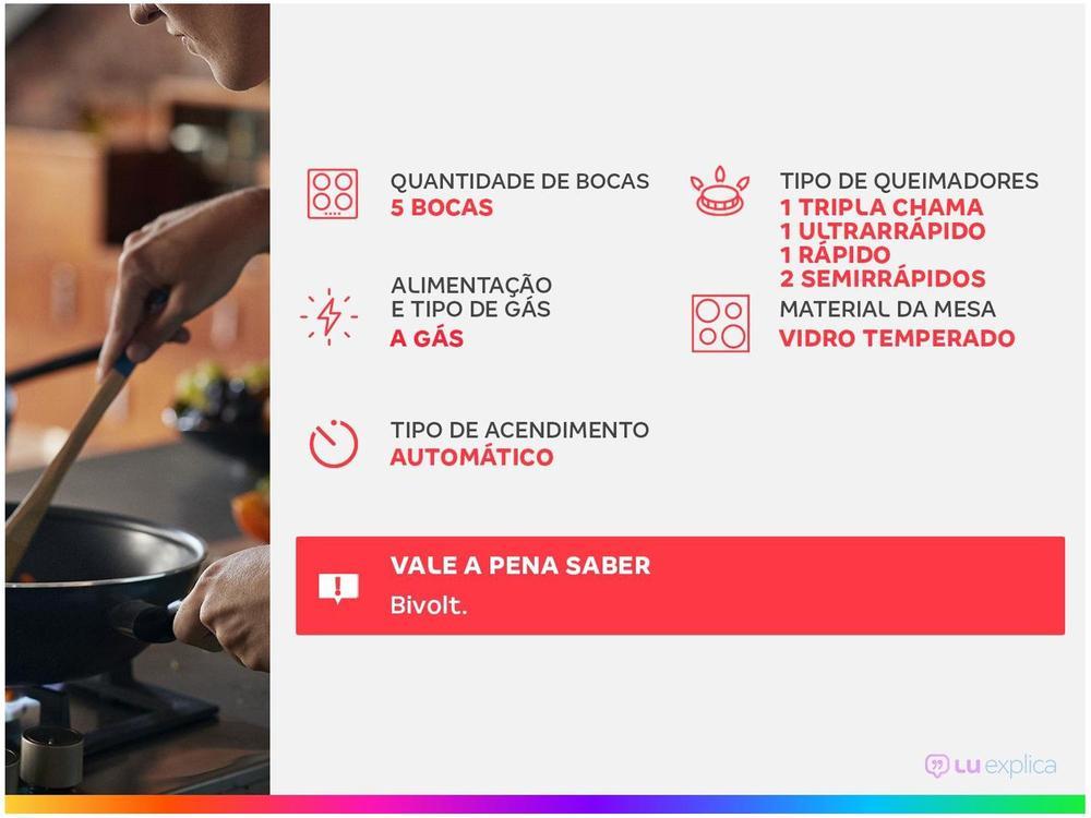 Cooktop 5 Bocas Mondial a Gás GLP Preto - 2