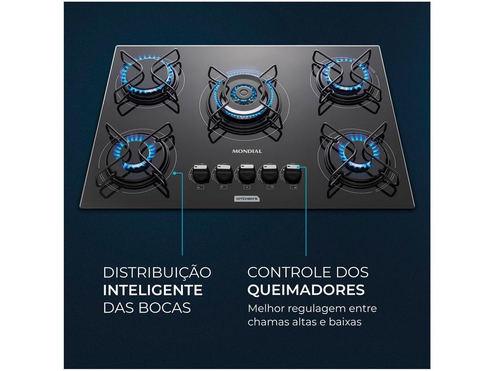 Cooktop 5 Bocas Mondial a Gás GLP Preto - 4