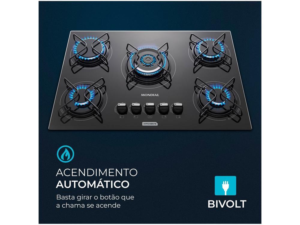 Cooktop 5 Bocas Mondial a Gás GLP Preto - 7