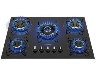 Cooktop 5 Bocas a Gás GLP Mondial Mesa de Vidro Preto Tripla Chama CTG-03