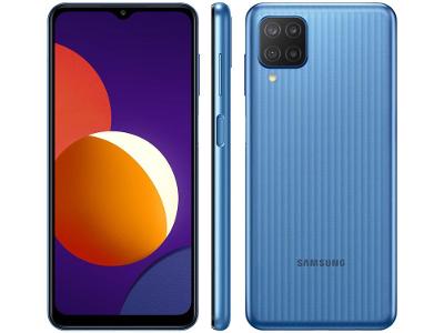 Smartphone Samsung Galaxy M12 64GB Azul 4G - 4GB RAM Tela 6,5” Câm. Quádrupla + Selfie 8M
