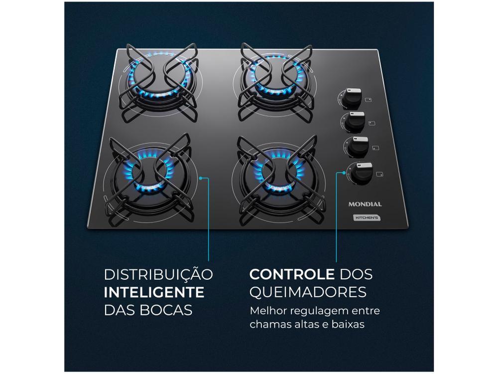Cooktop 4 Bocas Mondial a Gás GLP Preto - 4