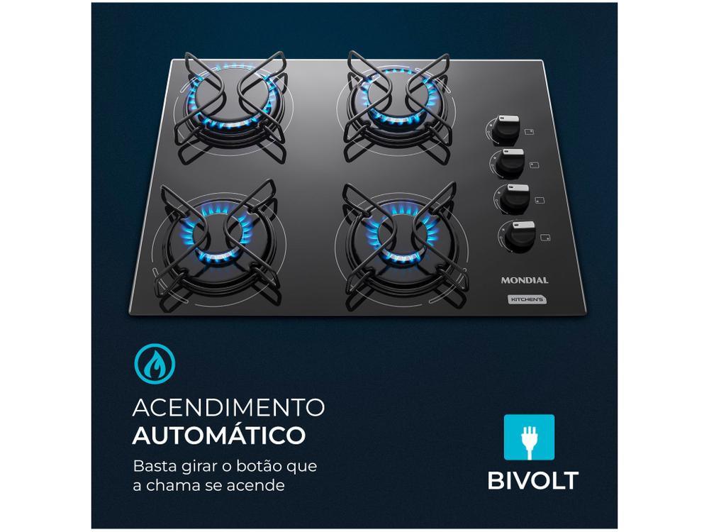 Cooktop 4 Bocas Mondial a Gás GLP Preto - 6