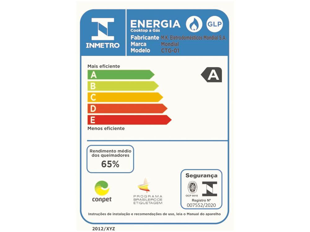 Cooktop 4 Bocas Mondial a Gás GLP Preto - 8