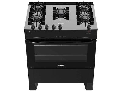 Fogão 5 Bocas Atlas Preto Mesa de Vidro Mônaco Top Glass