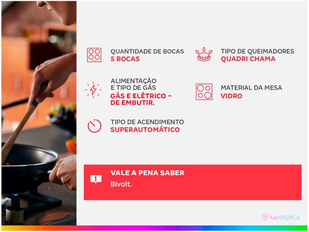 Cooktop 5 Bocas a Gás GLP Brastemp Vidro Temperado - 2