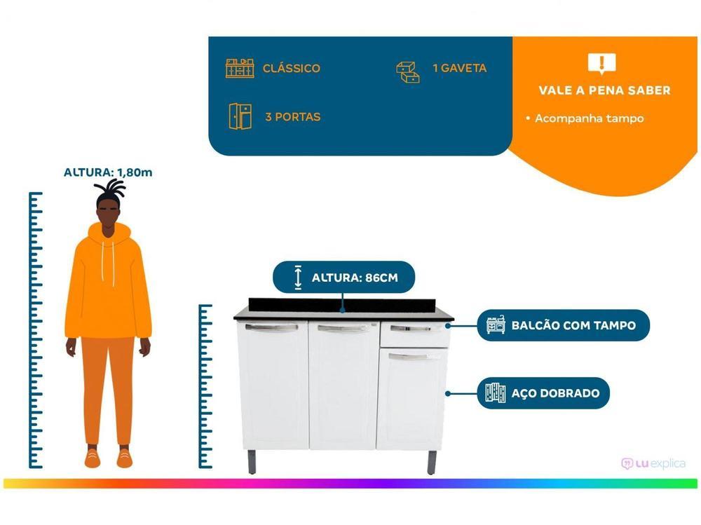 Balcão de Cozinha com Tampo Itatiaia Aço - 2