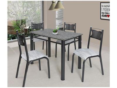 Mesa de Jantar 4 Cadeiras Retangular Aço Tampo Granito Poeme Ciplafe