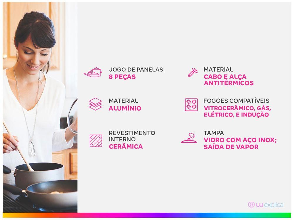 Jogo de Panelas Brinox Revestimento Cerâmico de Alumínio Vermelho e Cinza 8 Peças Ceramic Life Select - 2