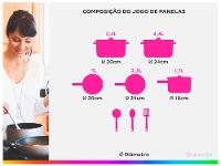 Jogo de Panelas Brinox Revestimento Cerâmico de Alumínio Vermelho e Cinza 8 Peças Ceramic Life Select - 3