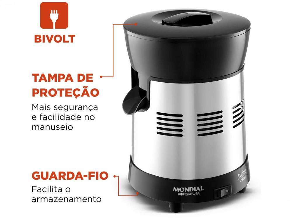 Espremedor de Frutas Mondial Turbo Premium E-10 Elétrico Inox 250W Capacidade 1L - 5