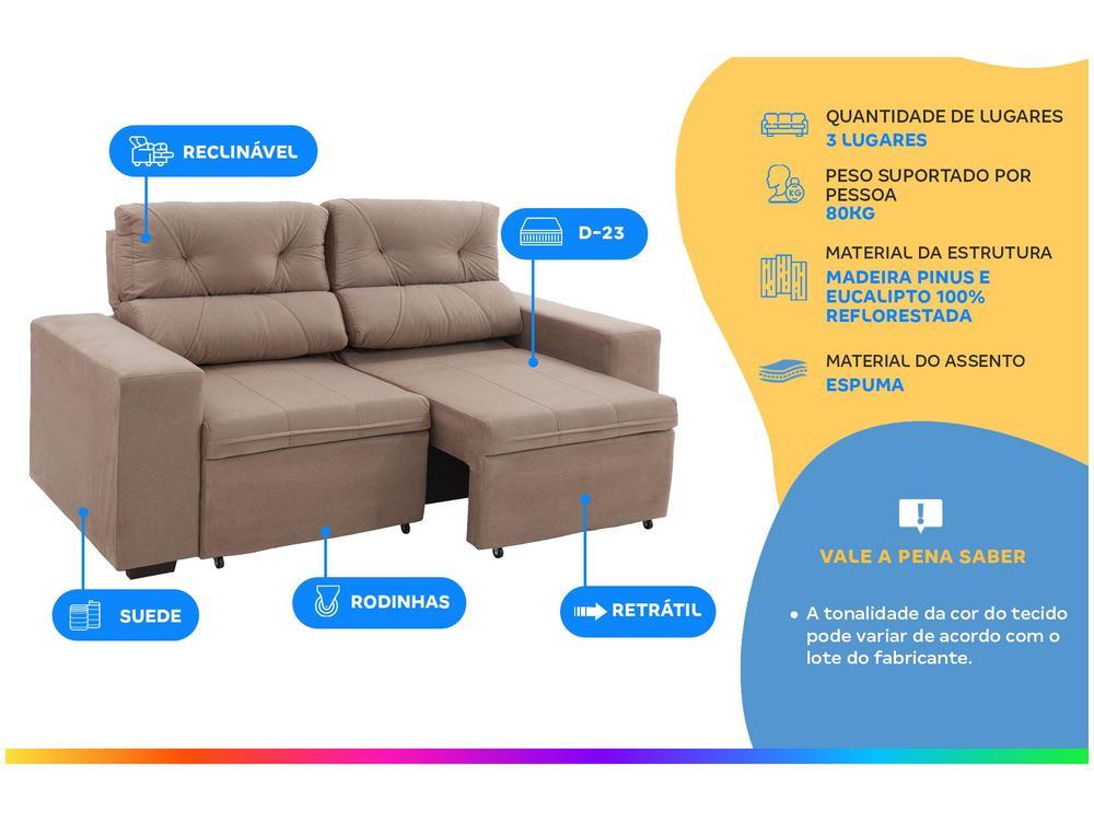 Sofá Retrátil Reclinável 3 Lugares Suede - 2