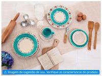 Aparelho de Jantar e Chá 20 Peças Biona de Cerâmica Redondo Branco e Azul Claro Donna