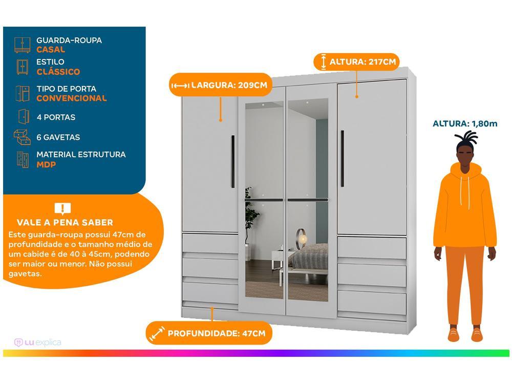 Guarda-roupa Casal com Espelho 4 Portas 6 Gavetas Araplac Atraente Sofia - 2