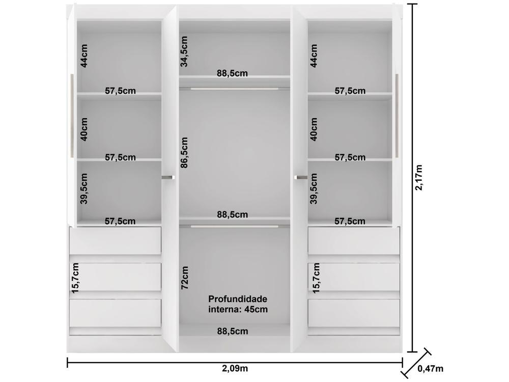 Guarda-roupa Casal com Espelho 4 Portas 6 Gavetas Araplac Atraente Sofia - 9
