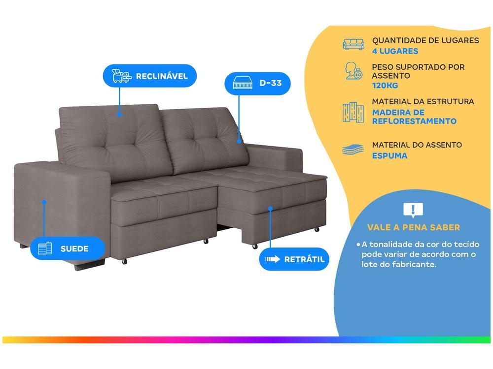 Sofá Retrátil Reclinável 4 Lugares Suede Moviment Artesano Linoforte - 2
