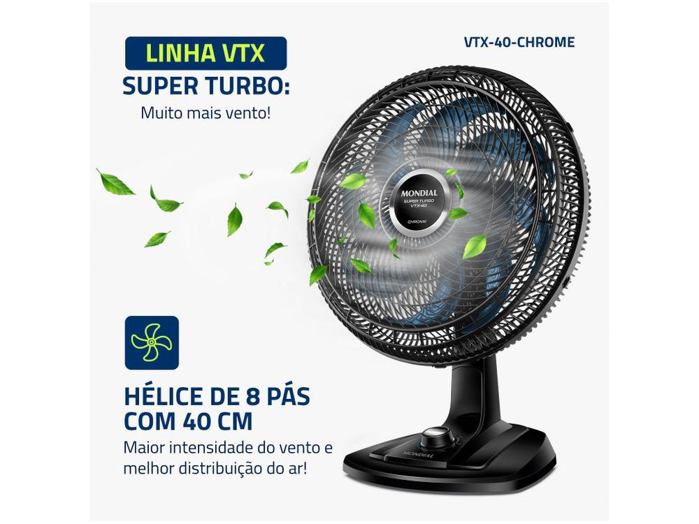 Ventilador de Mesa Mondial Super Turbo VTX-40 Chrome 40cm 8 Pás 3 Velocidades - 10