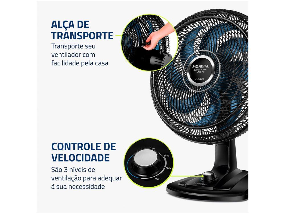 Ventilador de Mesa Mondial Super Turbo VTX-40 Chrome 40cm 8 Pás 3 Velocidades - 13