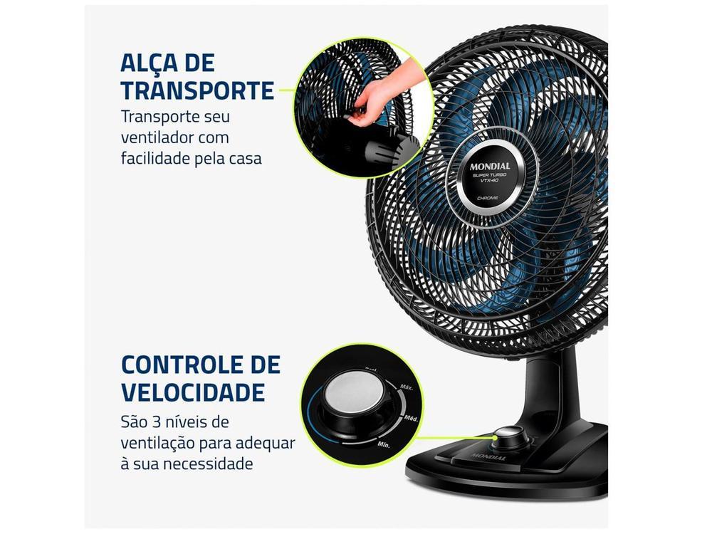 Ventilador de Mesa Mondial Super Turbo VTX-40 Chrome 40cm 8 Pás 3 Velocidades - 7